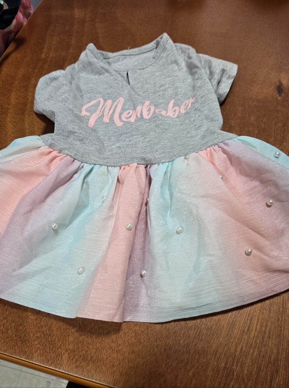 New Little Doggy Dress Gray 'Merbabe' Top with Pink & Mint Pearl Tulle Skirt